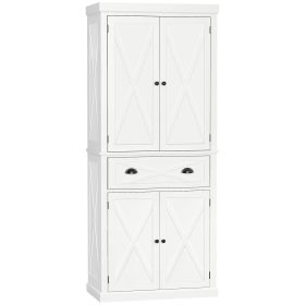 HOMCOM Kitchen Pantry Cabinet Freestanding with 4 Doors 6-Tiers White