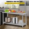 VEVOR Stainless Steel Prep Table, 60 x 24 x 34 Inch, 550lbs Load Capacity Heavy Duty Metal Worktable with Adjustable Undershelf