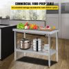 VEVOR Stainless Steel Prep Table, 48 x 18 x 34 Inch, 550lbs Load Capacity Heavy Duty Metal Worktable with Adjustable Undershelf