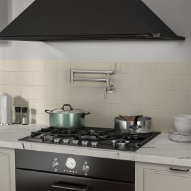 Traditional Wall Mount Stove Swing Arm Folding 2 Handles 360°Rotation Dual Joints Pot Filler Kitchen Faucet with ABS Faucet Aerator (Color: Brushed Nickel)